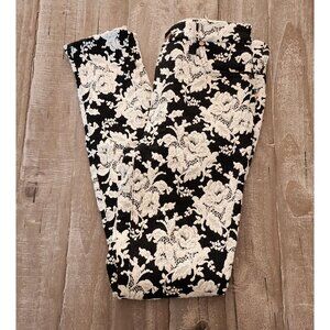 7 For All Mankind Black and White Floral Skinny Pants